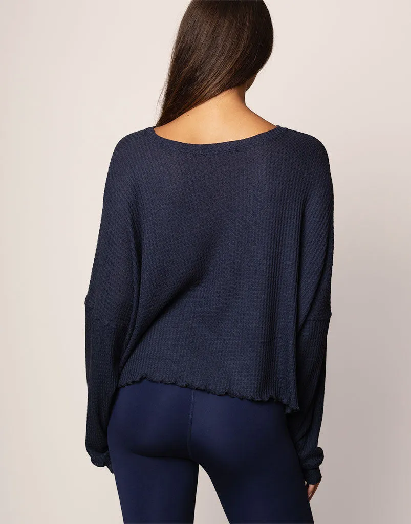 Oversized Waffle Top Navy