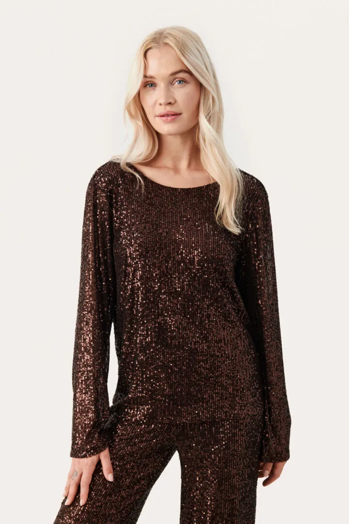 Part Two Darleena Top in Mole Metallic Sequin