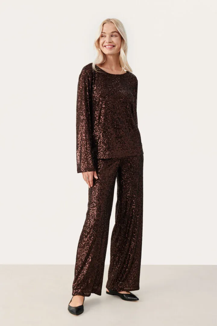 Part Two Darleena Top in Mole Metallic Sequin