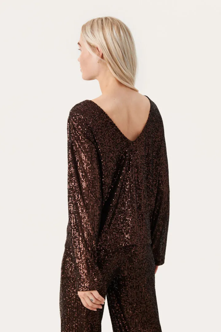 Part Two Darleena Top in Mole Metallic Sequin