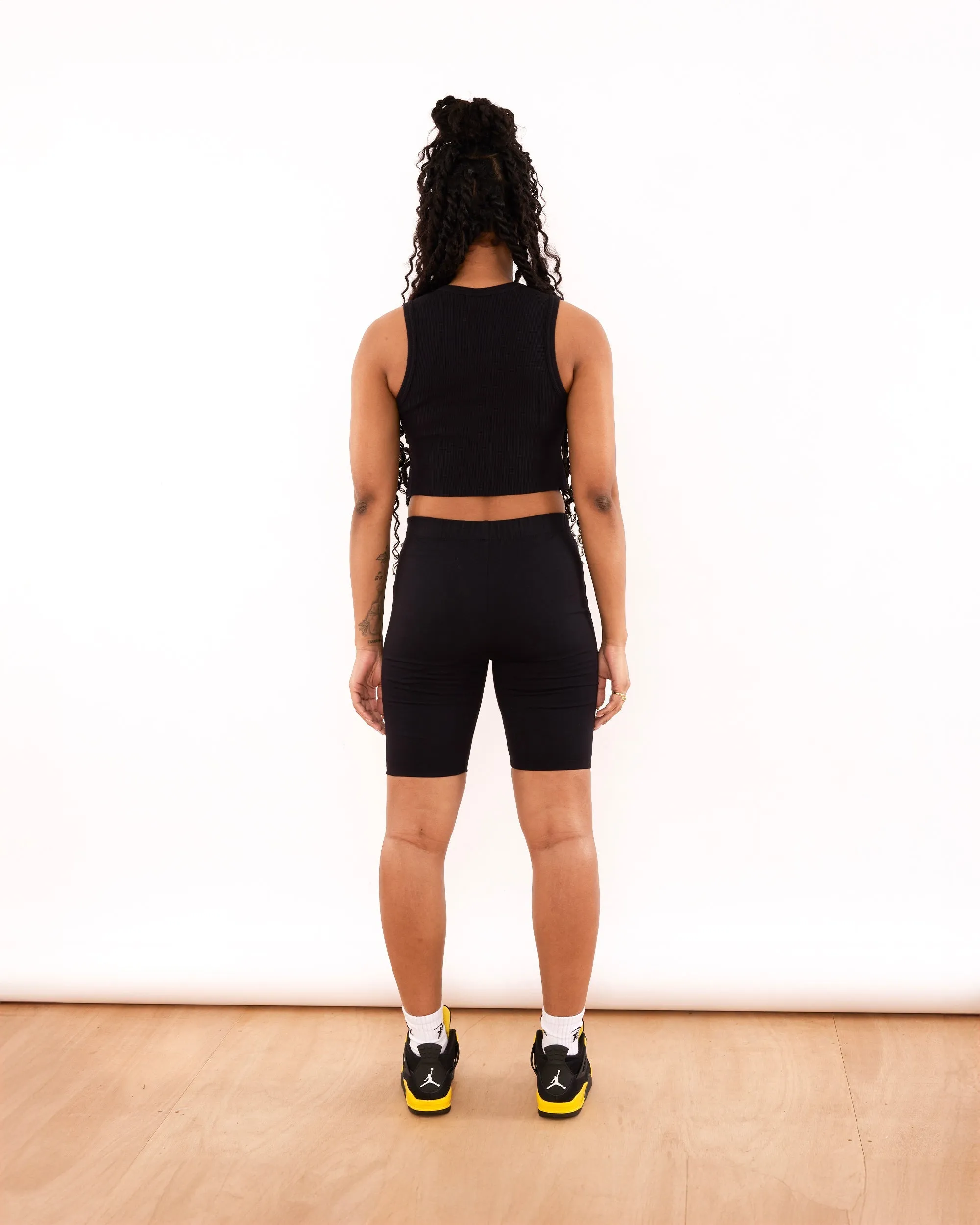 Patta Femme Cropped Waffle Tank Top (Black)