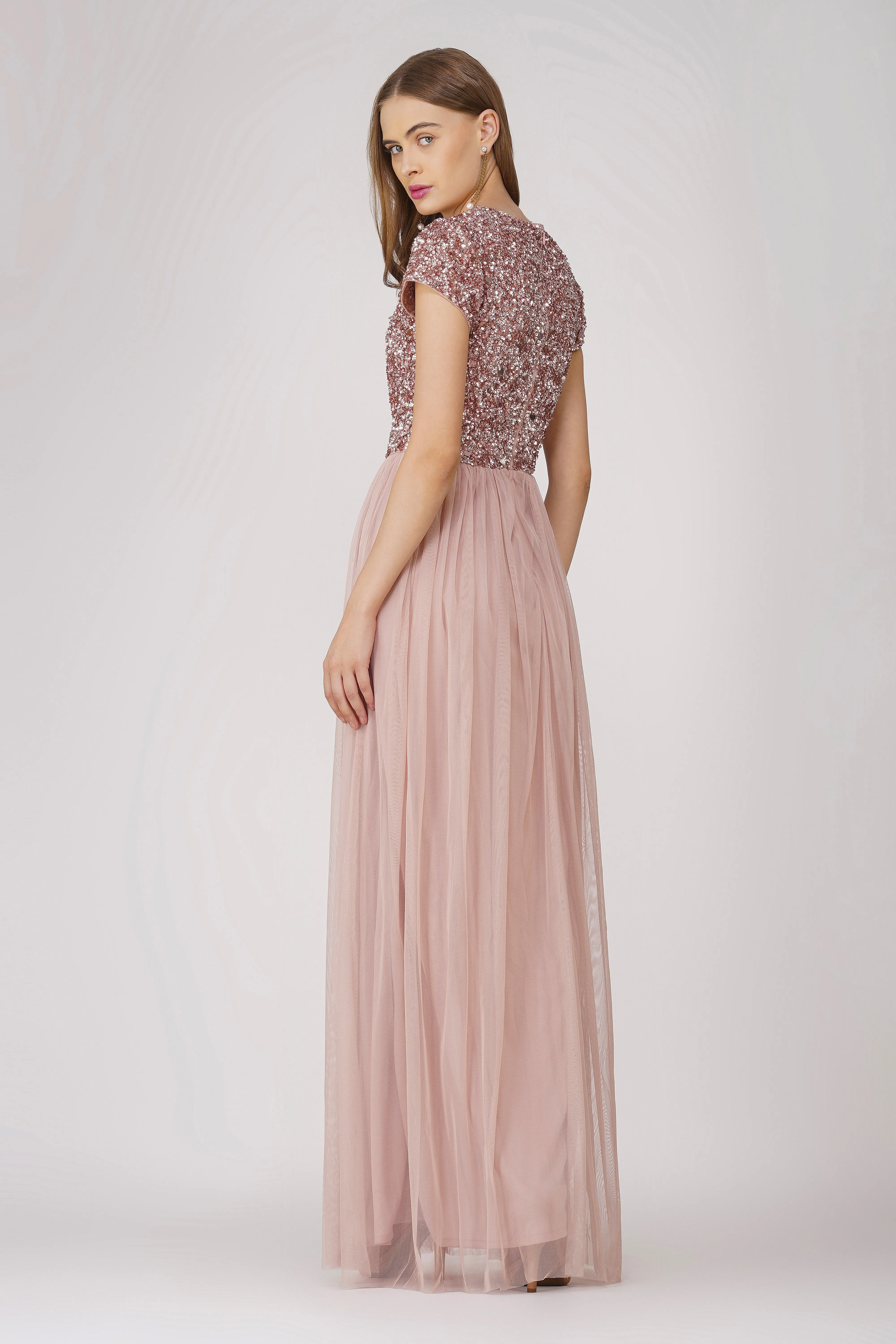 Picasso Short Sleeve Blush Pink Bridesmaid Dress