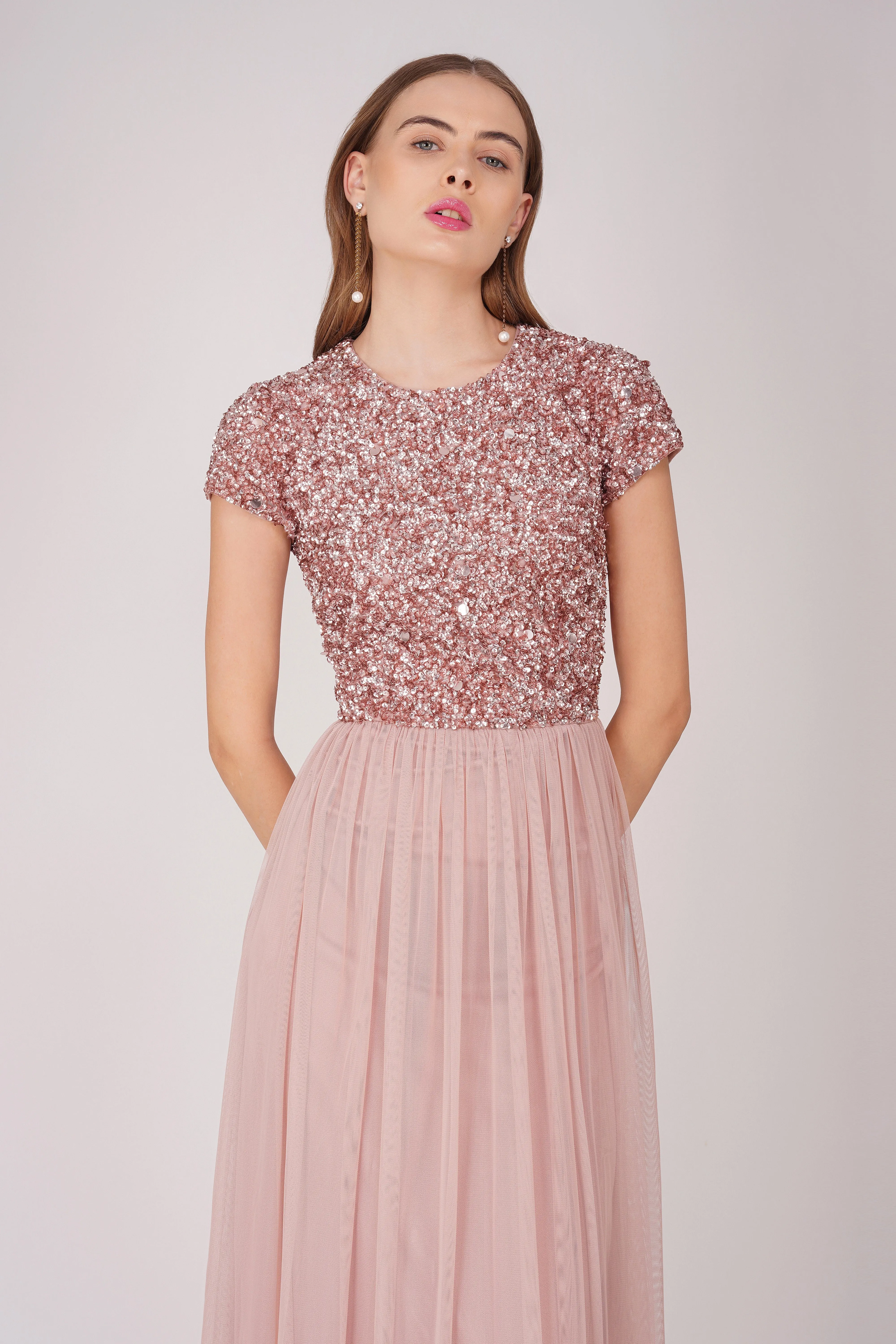 Picasso Short Sleeve Blush Pink Bridesmaid Dress