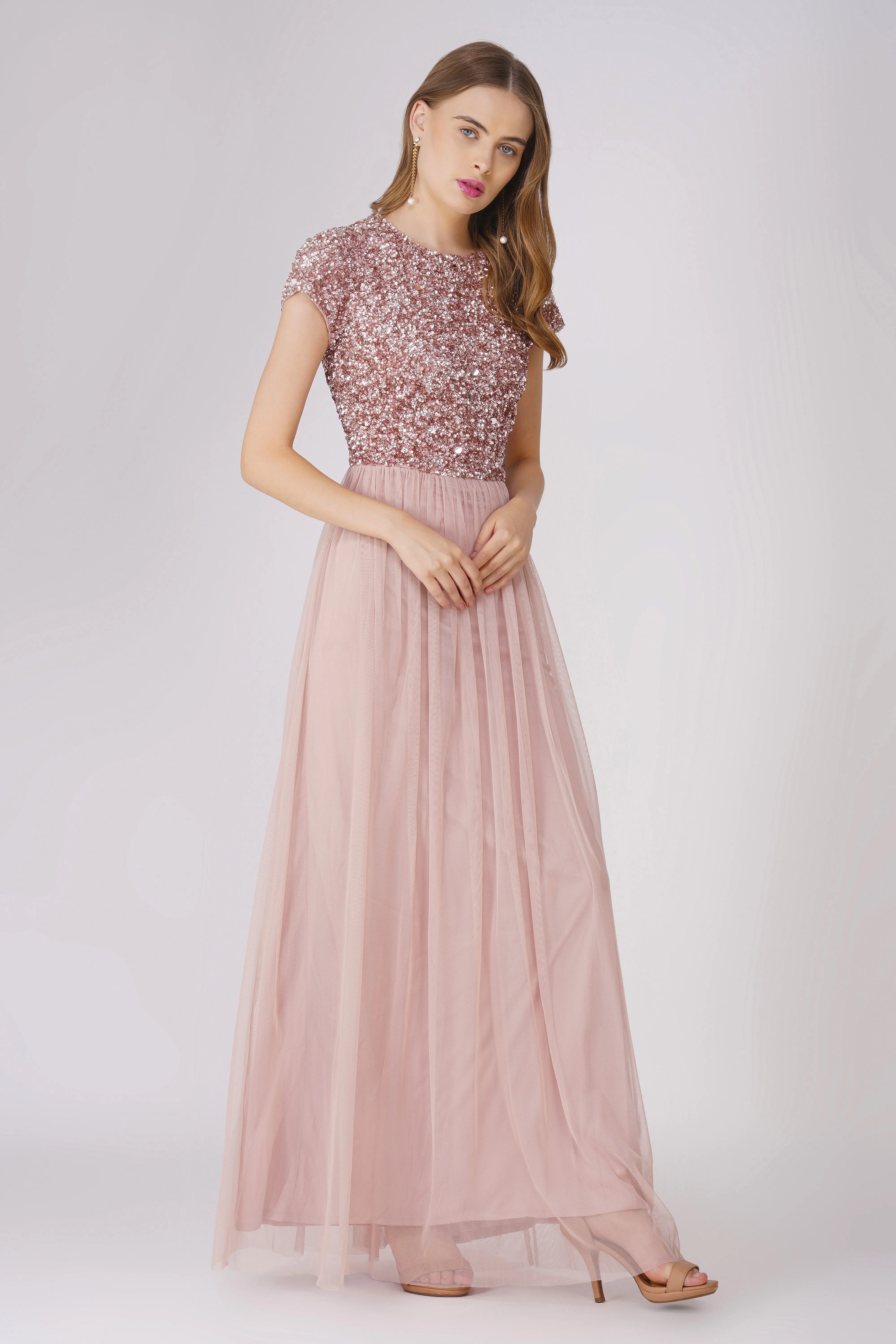 Picasso Short Sleeve Blush Pink Bridesmaid Dress
