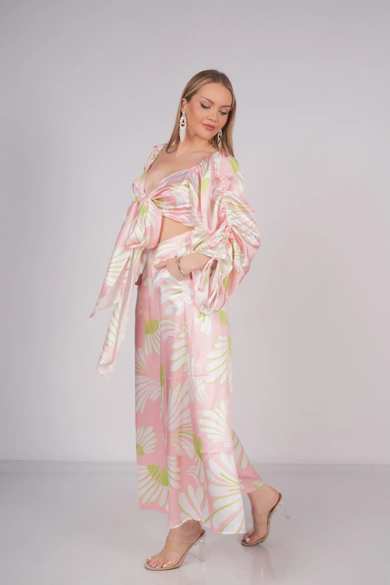 Printed Satin Top and Pants Set