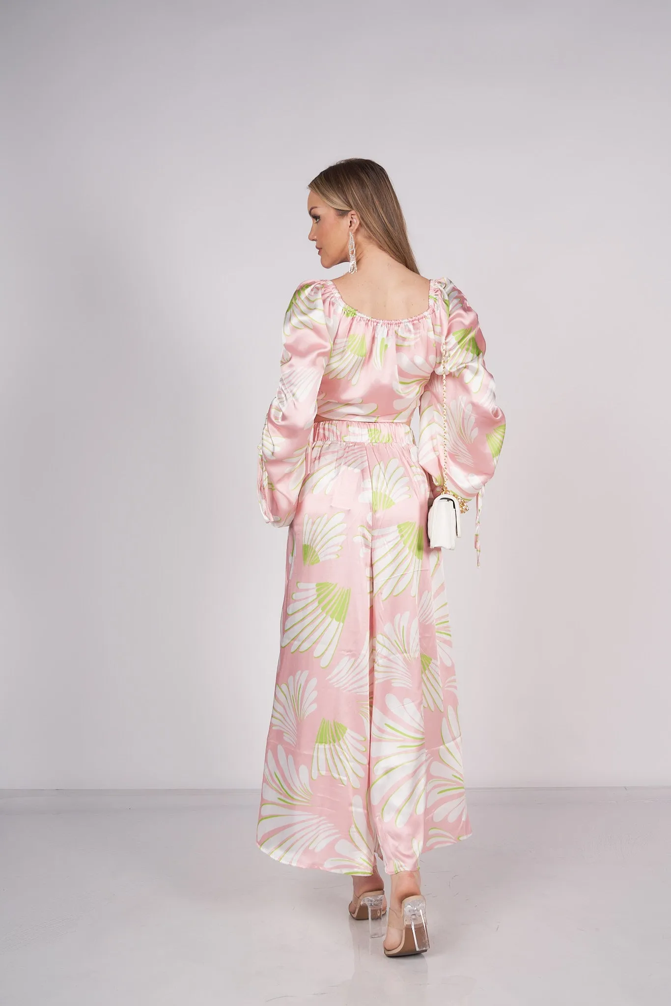 Printed Satin Top and Pants Set