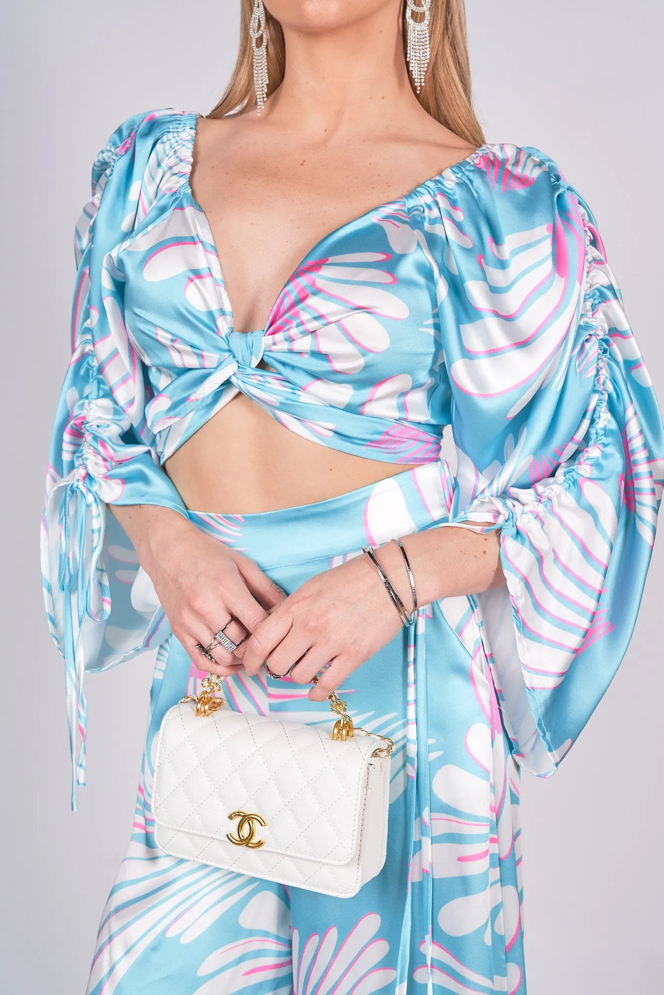 Printed Satin Top and Pants Set
