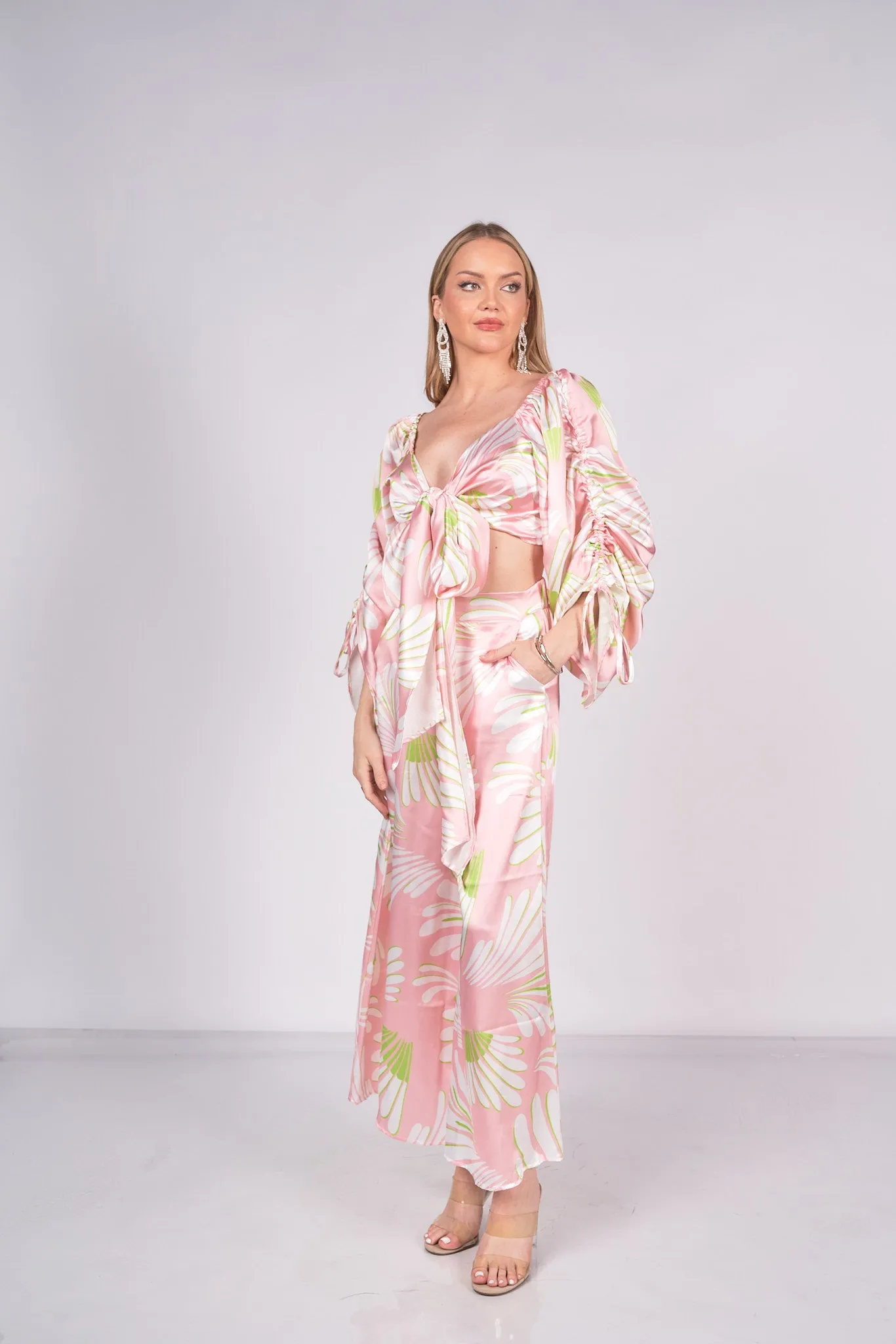 Printed Satin Top and Pants Set