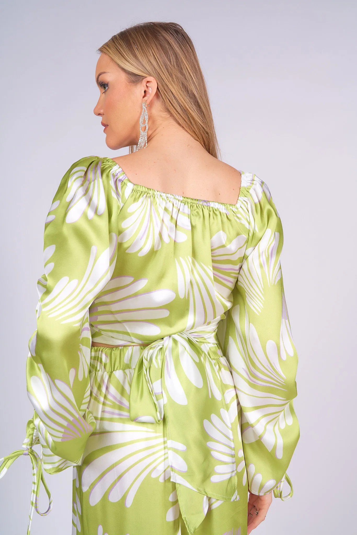 Printed Satin Top and Pants Set