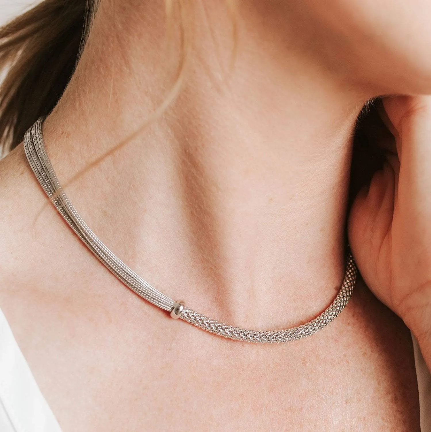 Private Collection Popcorn Detail Necklace with Rhodium Overlay