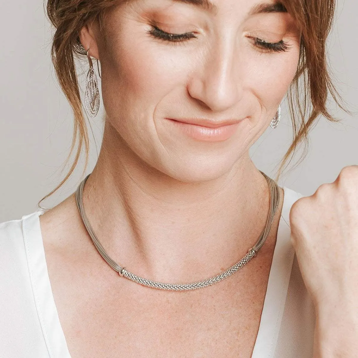 Private Collection Popcorn Detail Necklace with Rhodium Overlay