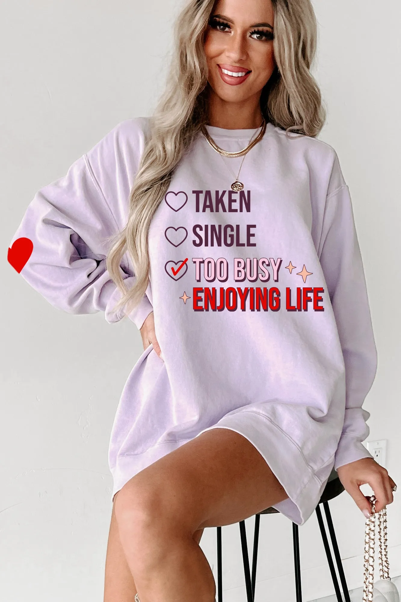 "Too Busy Enjoying Life" Graphic Crewneck (Orchid) - Print On Demand