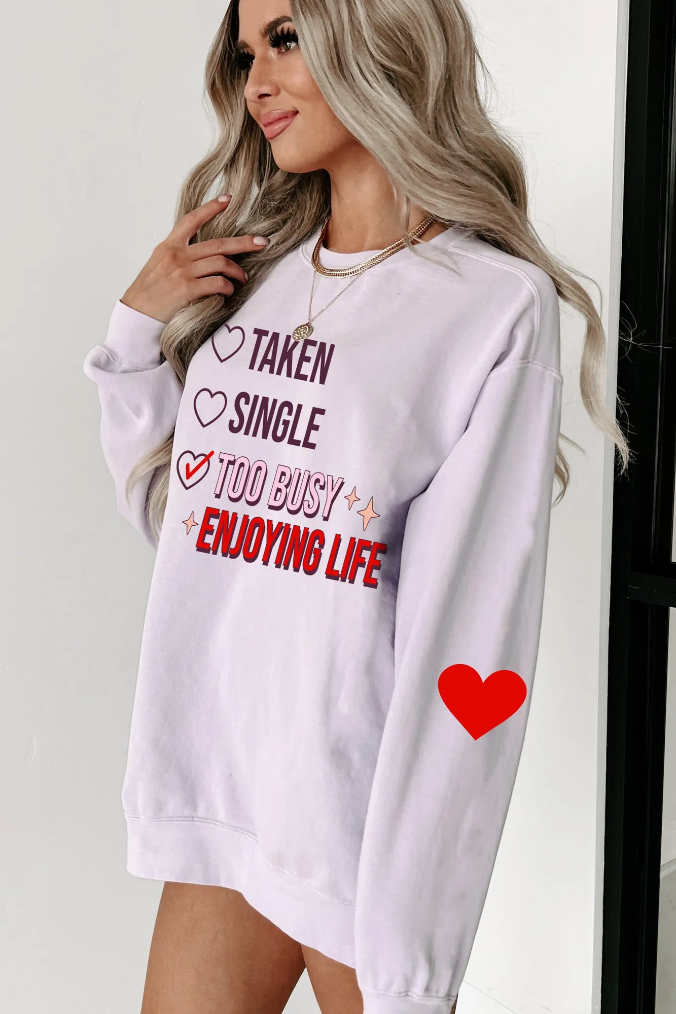 "Too Busy Enjoying Life" Graphic Crewneck (Orchid) - Print On Demand