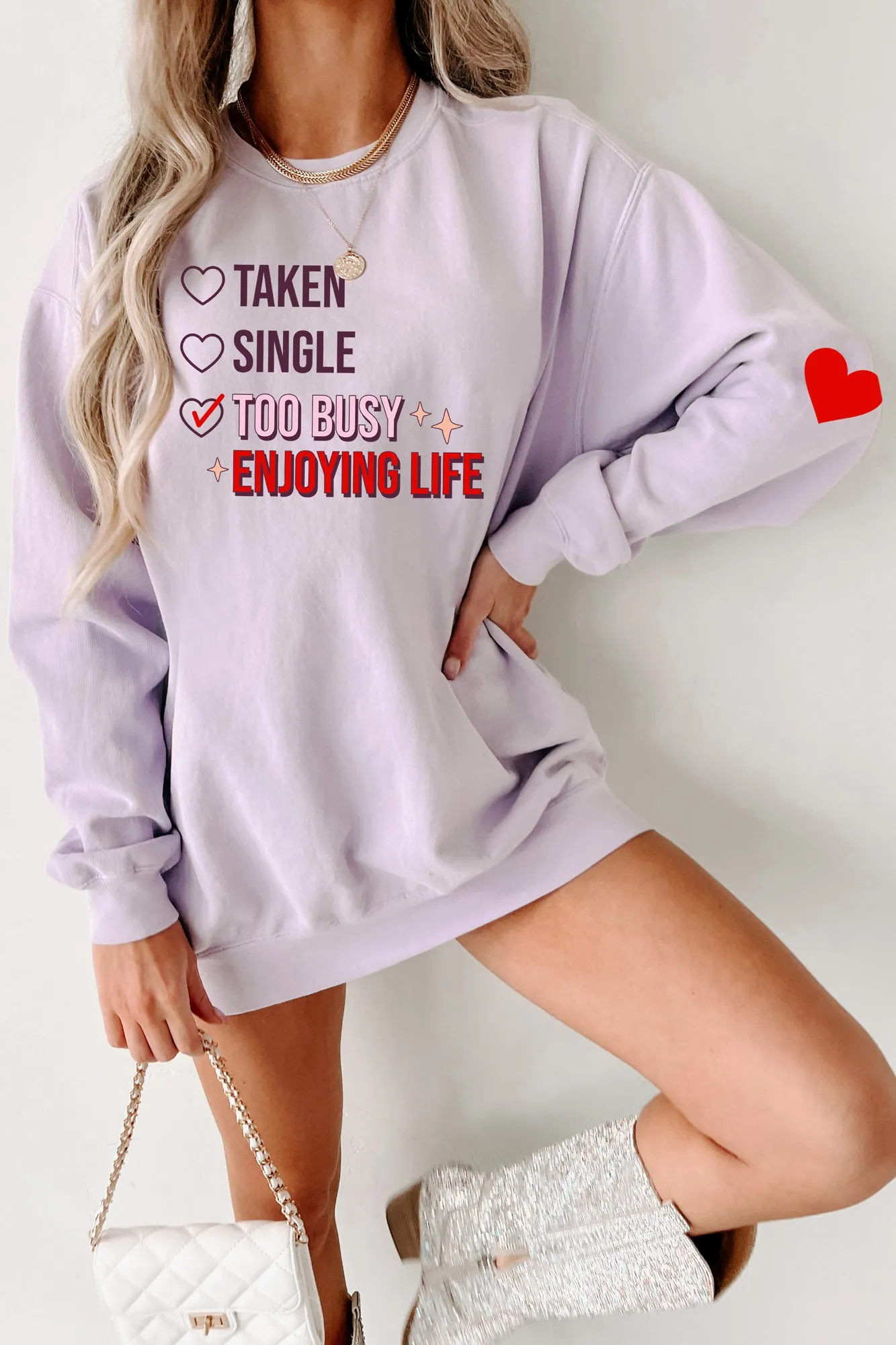 "Too Busy Enjoying Life" Graphic Crewneck (Orchid) - Print On Demand