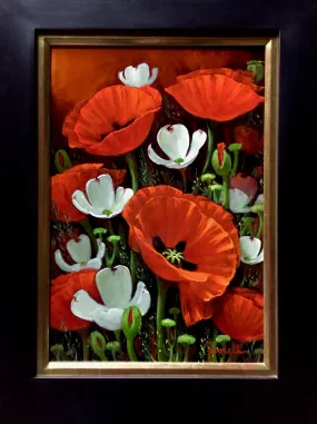 "Tuscan Red Poppies" by Sean Farrell - Vibrant Floral Still Life Oil Painting