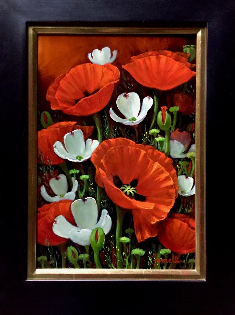 "Tuscan Red Poppies" by Sean Farrell - Vibrant Floral Still Life Oil Painting