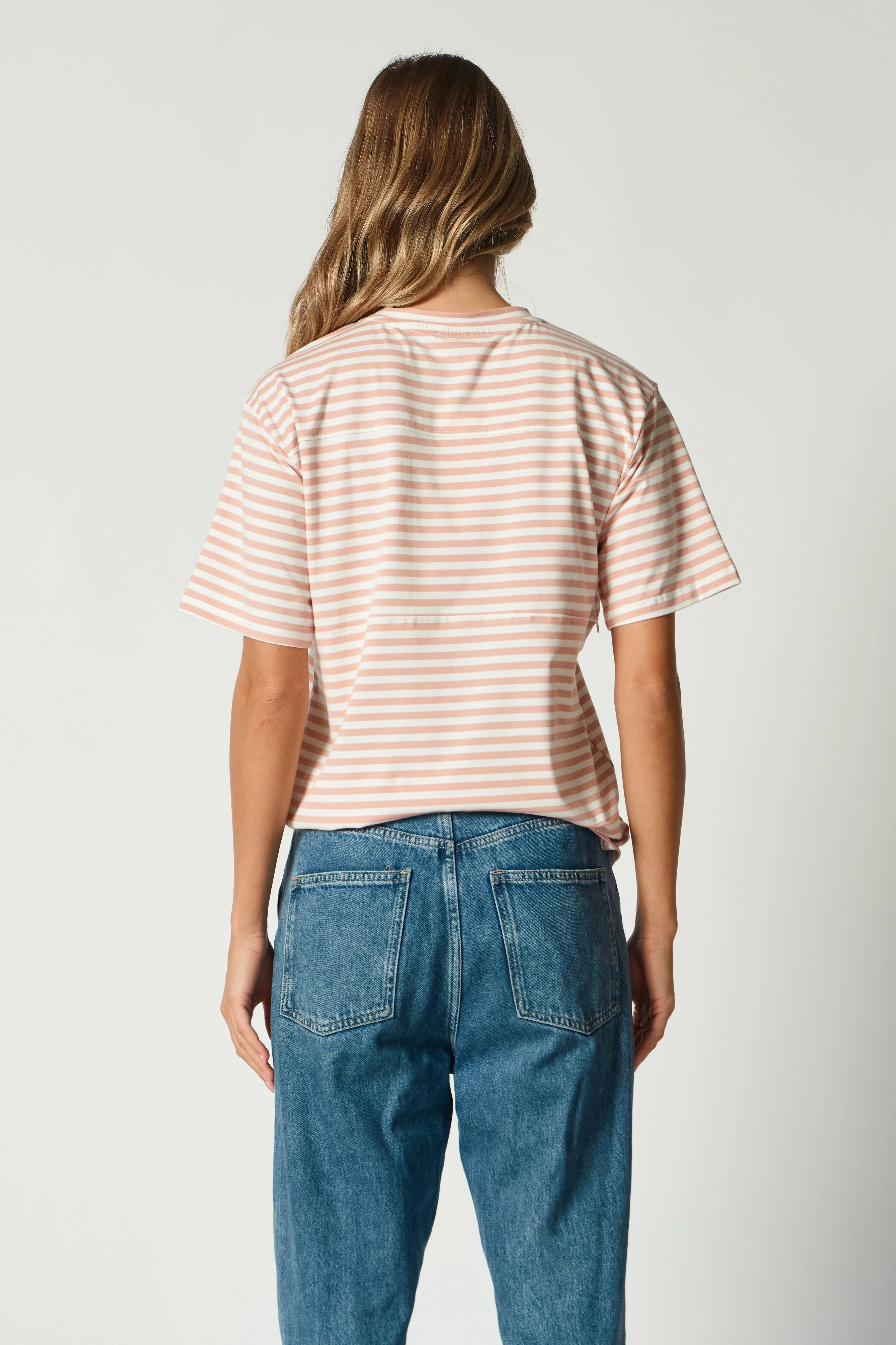 Riviera Stripe Panel Tee - Pink / White / Red