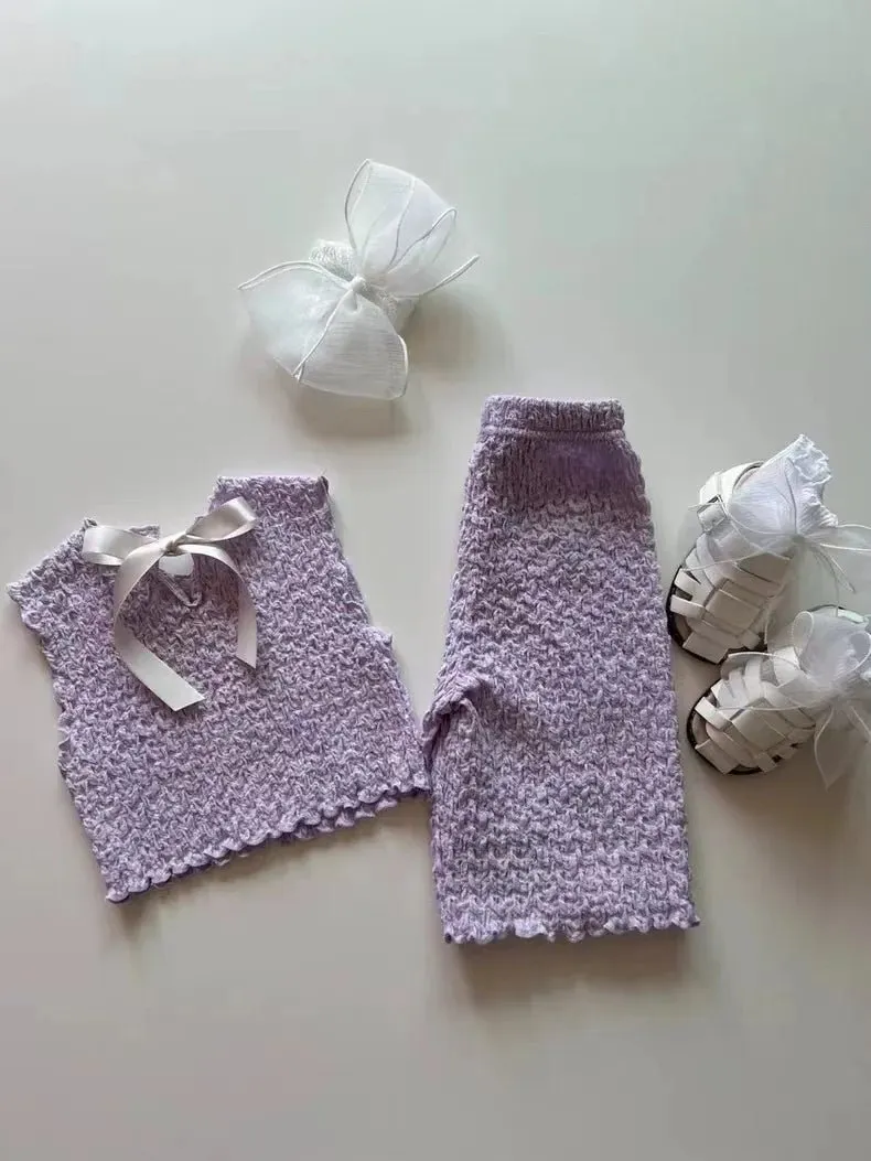 Sleeveless Bow Vest & Cropped Trousers Two Piece