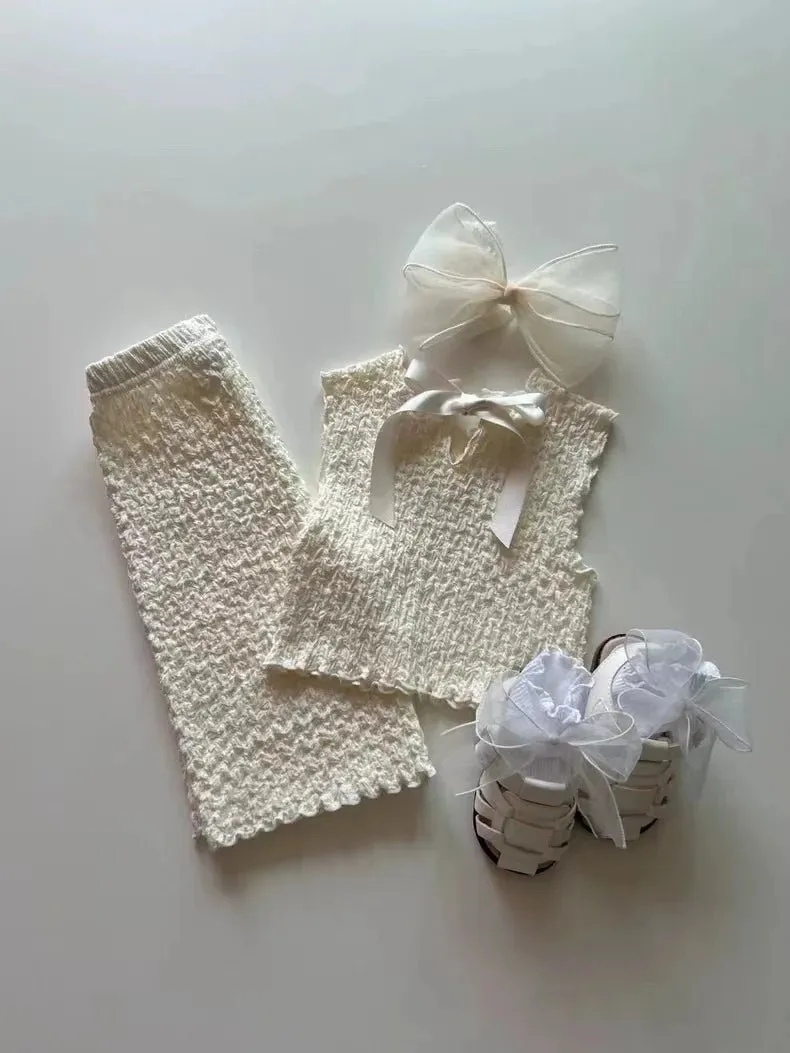 Sleeveless Bow Vest & Cropped Trousers Two Piece