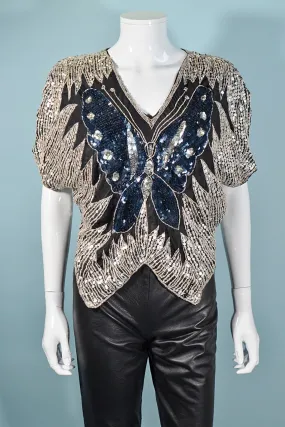 SOLD Vintage 70s Sequin Butterfly Top