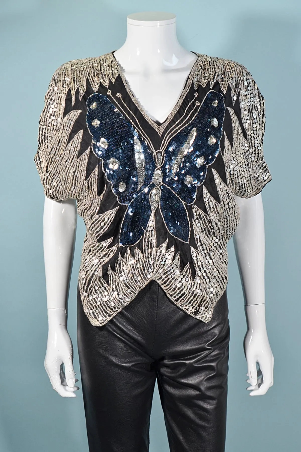 SOLD Vintage 70s Sequin Butterfly Top