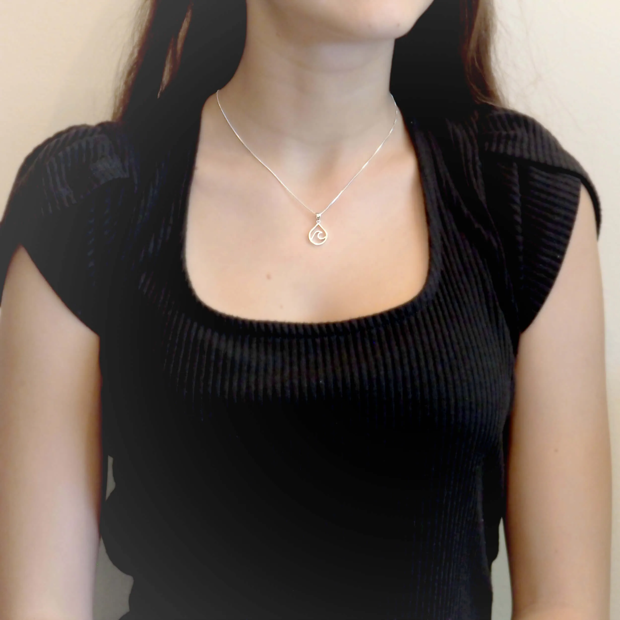 Sterling Silver Water Drop Wave Pendant Necklace, 16 2" Extender