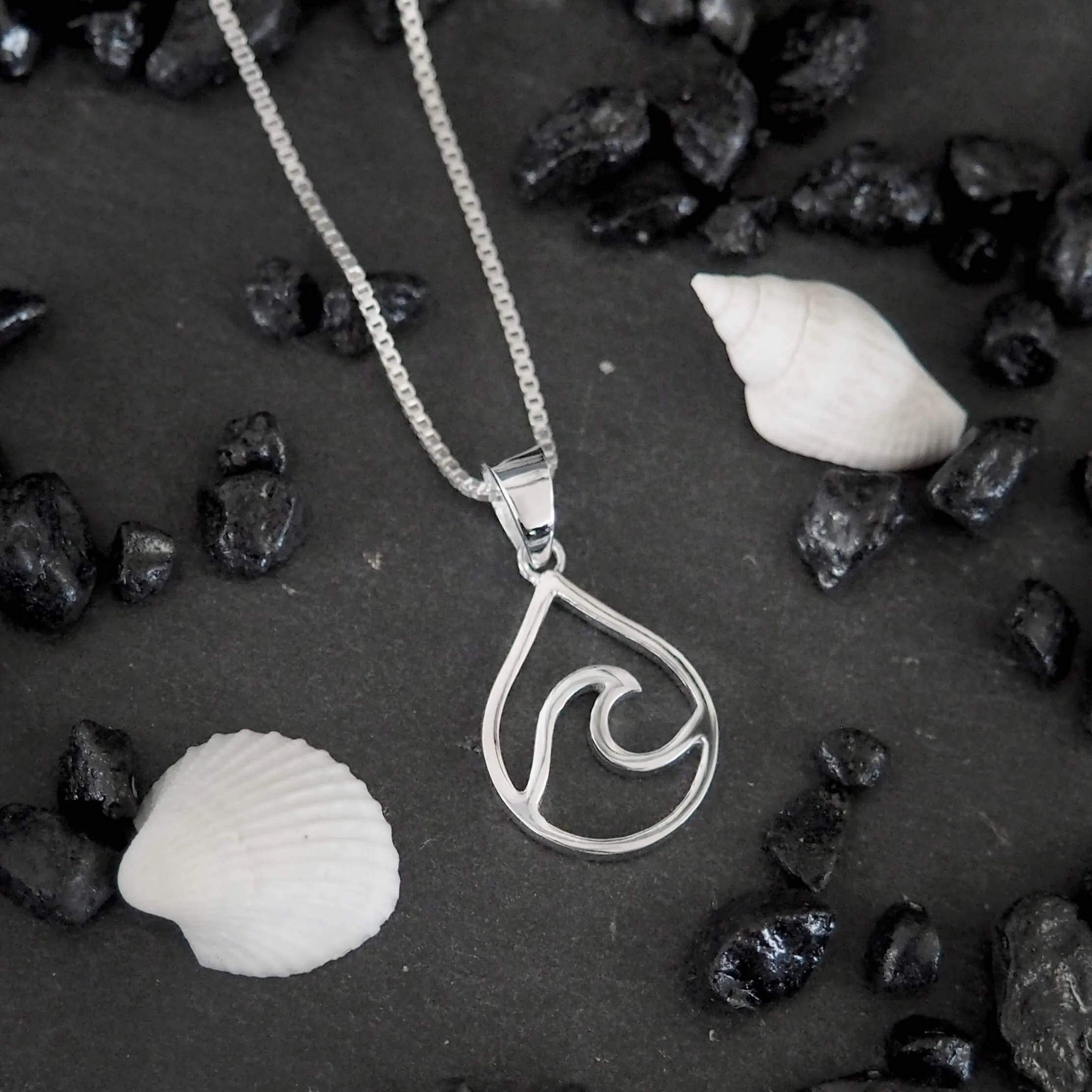 Sterling Silver Water Drop Wave Pendant Necklace, 16 2" Extender