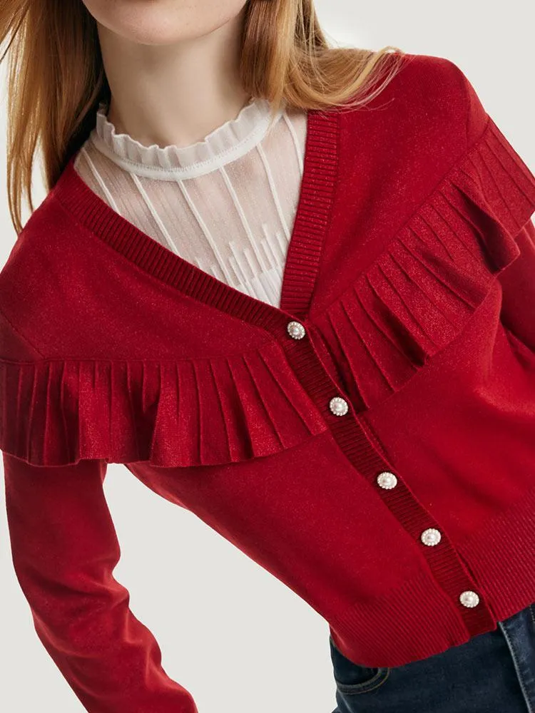 Tencel And Woolen Ruffle Cardigan