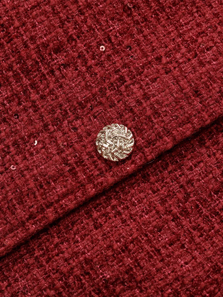 V-Neck Single-Breasted Tweed Women Jacket