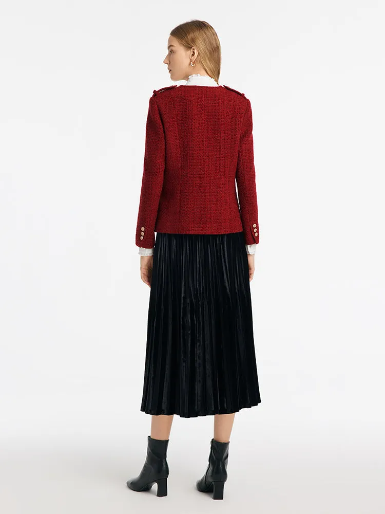 V-Neck Single-Breasted Tweed Women Jacket