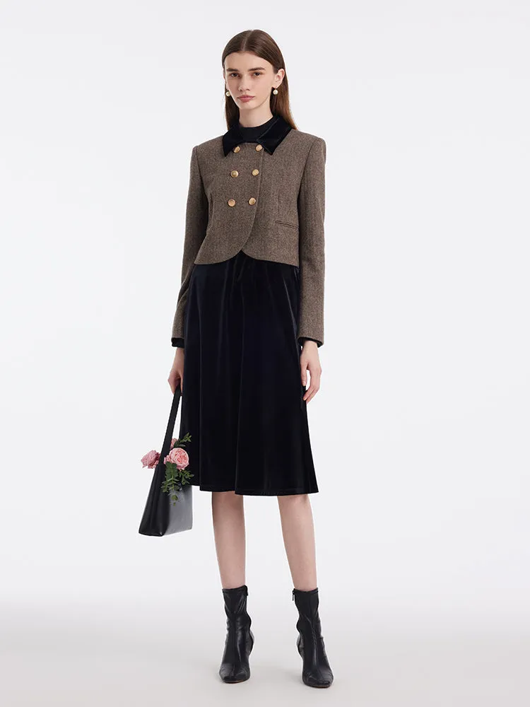 Washable Wool Double-Breasted Jacket And Skirt Two-Piece Set