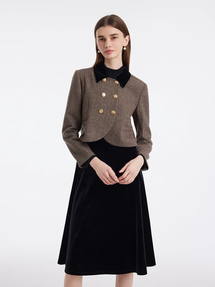Washable Wool Double-Breasted Jacket And Skirt Two-Piece Set