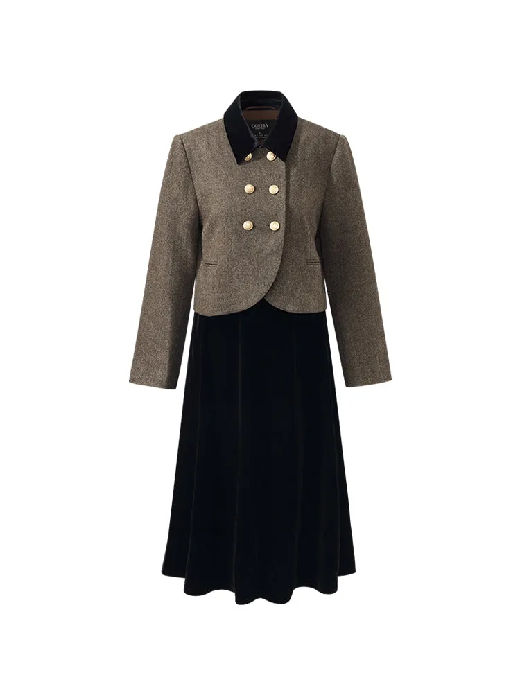 Washable Wool Double-Breasted Jacket And Skirt Two-Piece Set