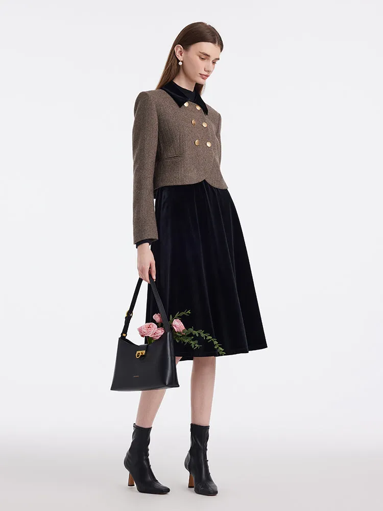 Washable Wool Double-Breasted Jacket And Skirt Two-Piece Set