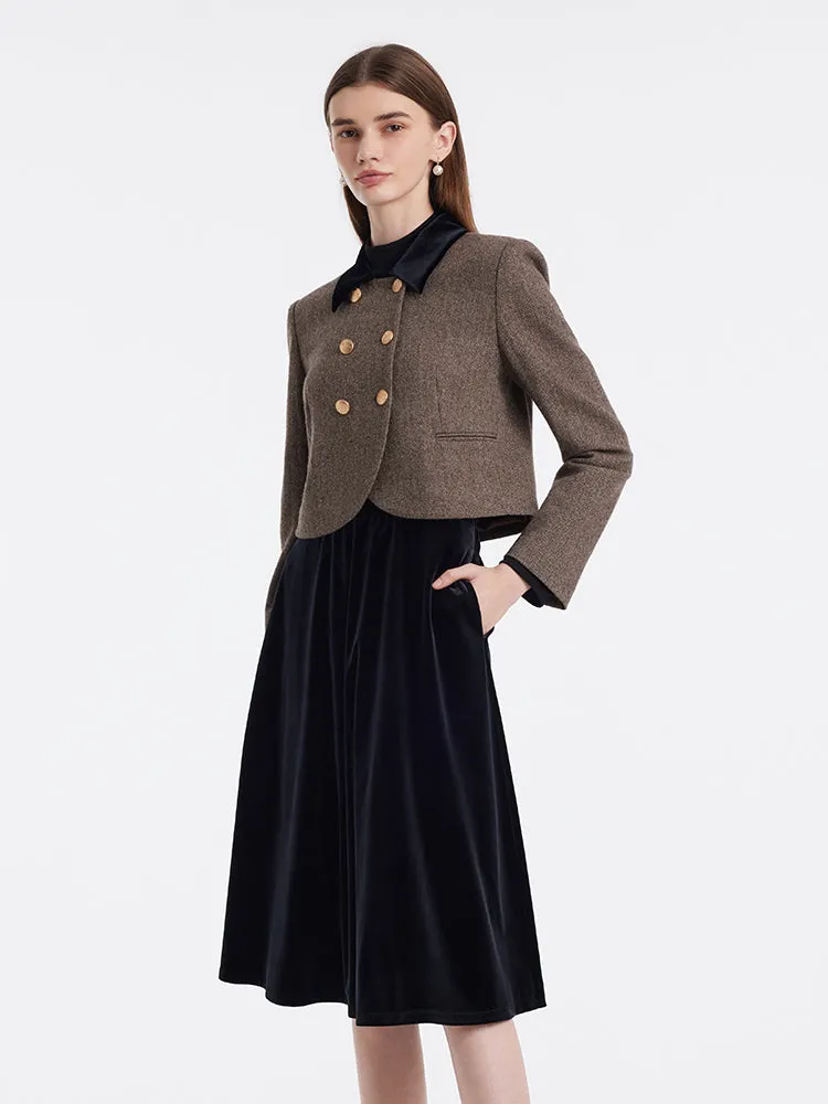 Washable Wool Double-Breasted Jacket And Skirt Two-Piece Set