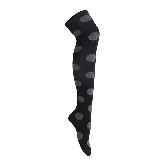 Women's Retro Polka Knee High Socks- Black