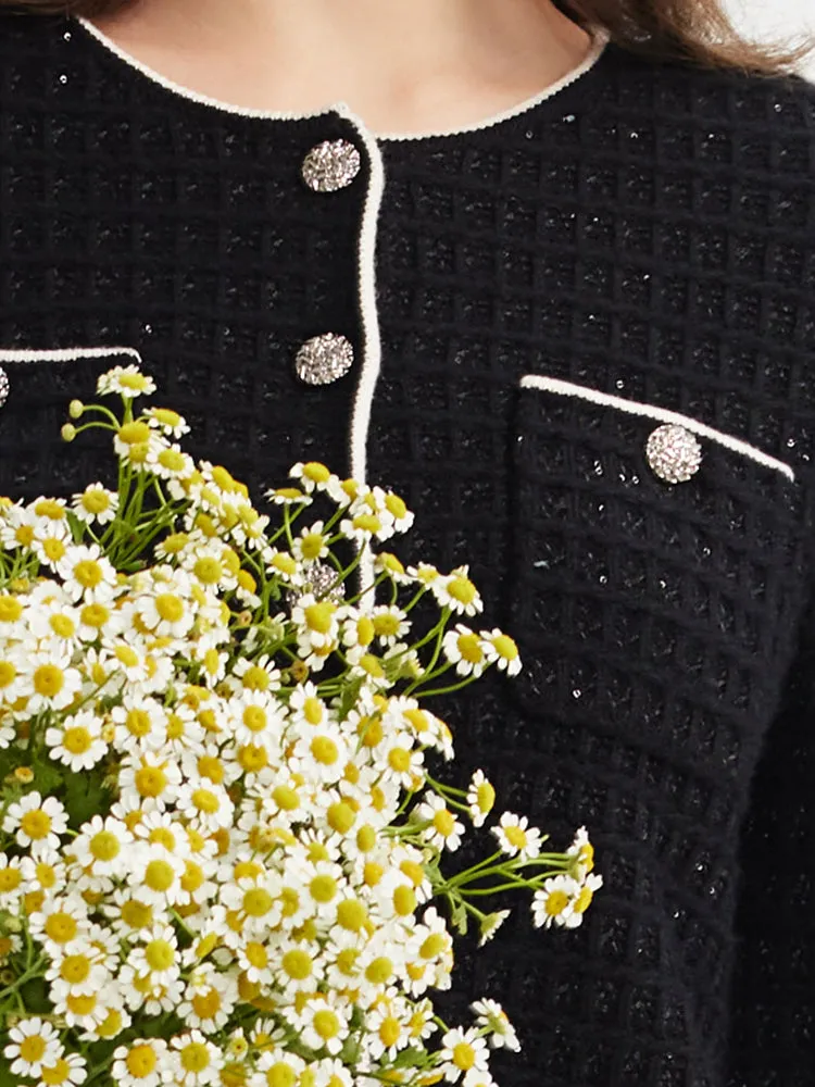 Wool-Blend Sequins Knitted Women Cardigan
