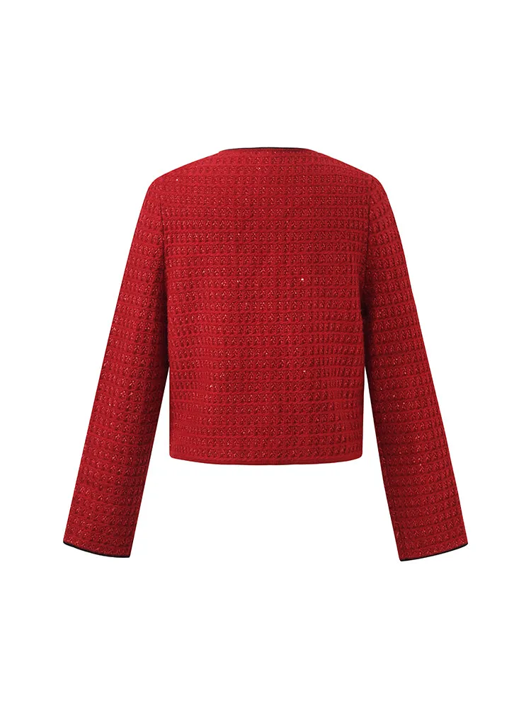 Wool-Blend Sequins Knitted Women Cardigan