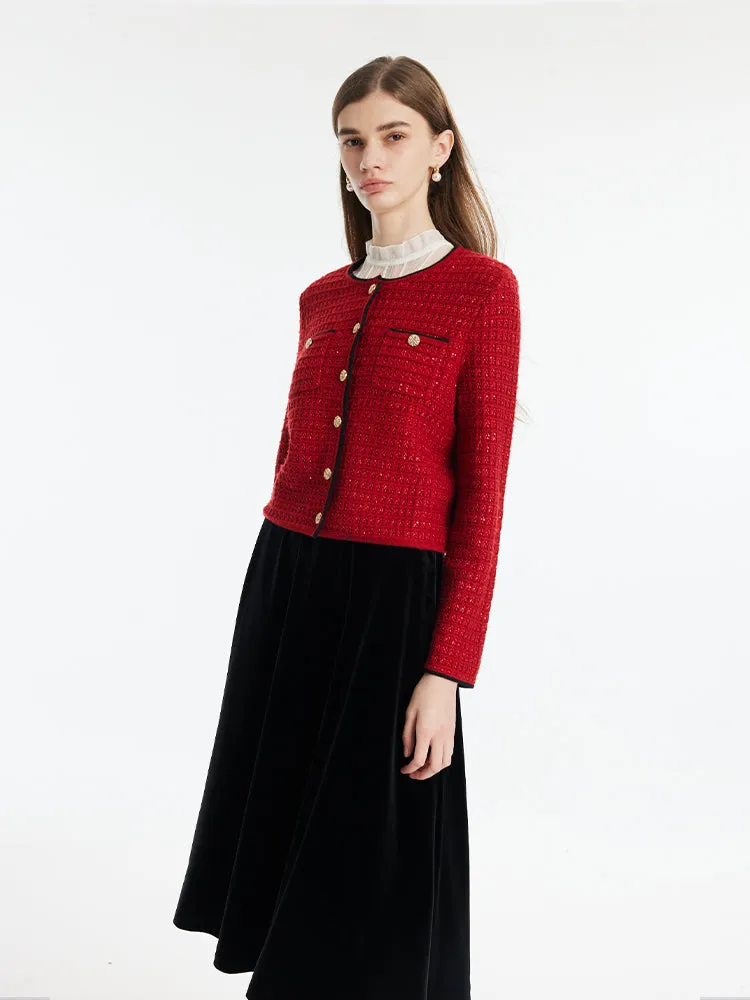 Wool-Blend Sequins Knitted Women Cardigan