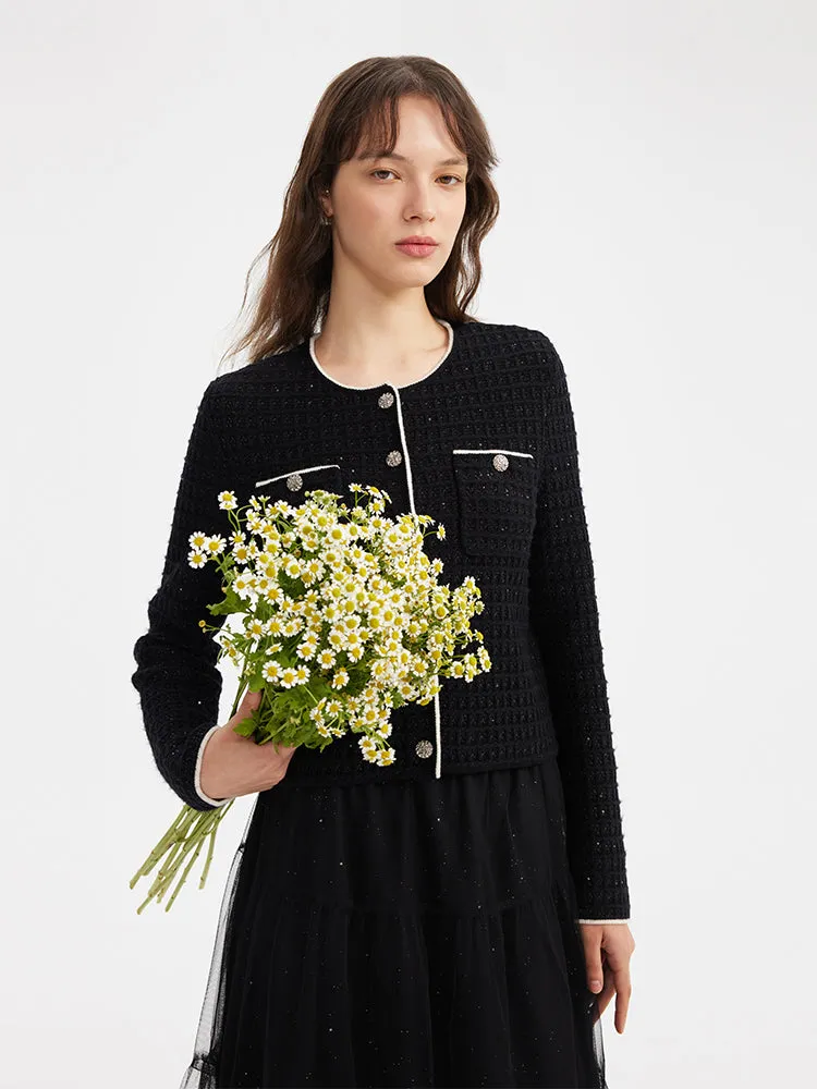 Wool-Blend Sequins Knitted Women Cardigan
