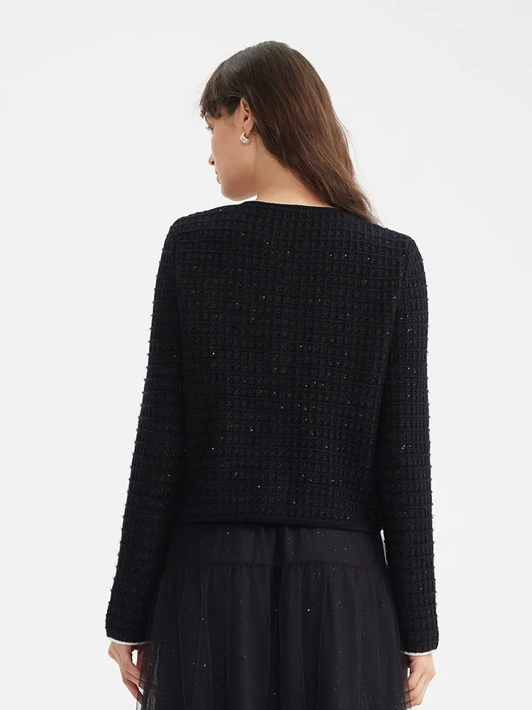 Wool-Blend Sequins Knitted Women Cardigan