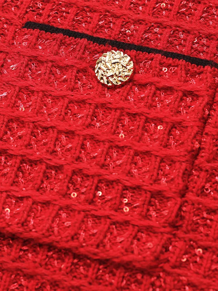 Wool-Blend Sequins Knitted Women Cardigan