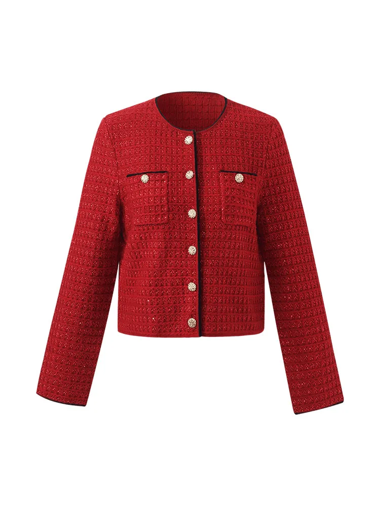 Wool-Blend Sequins Knitted Women Cardigan