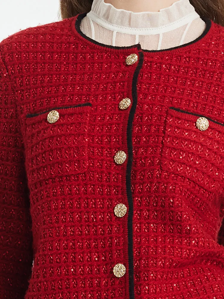 Wool-Blend Sequins Knitted Women Cardigan