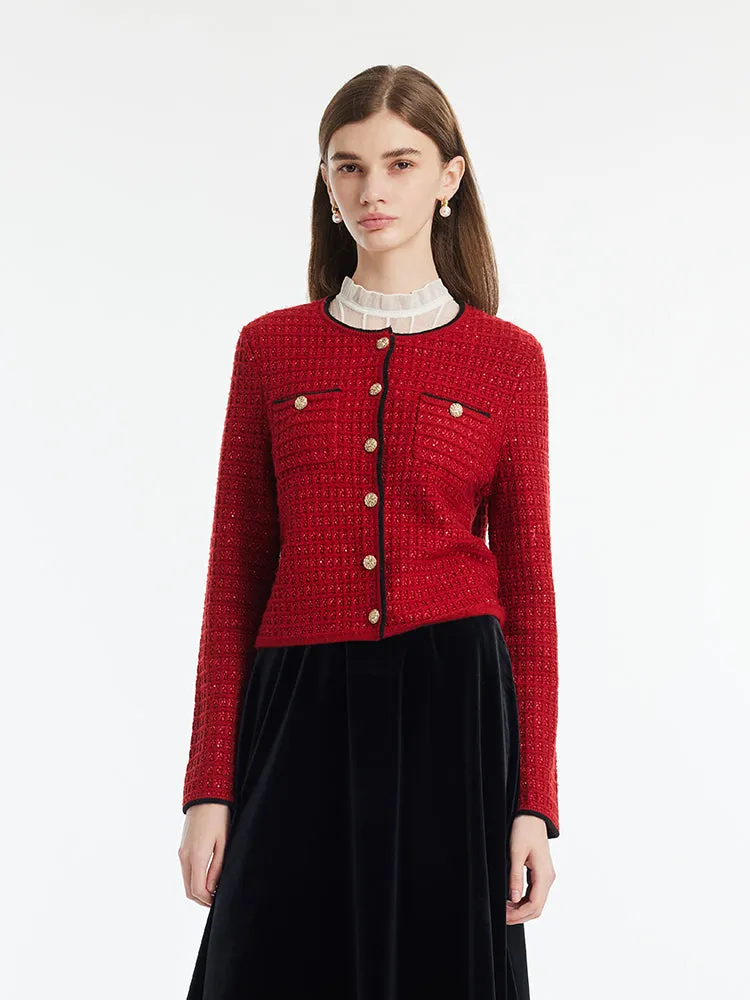 Wool-Blend Sequins Knitted Women Cardigan