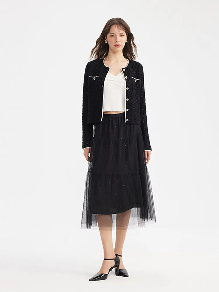Wool-Blend Sequins Knitted Women Cardigan
