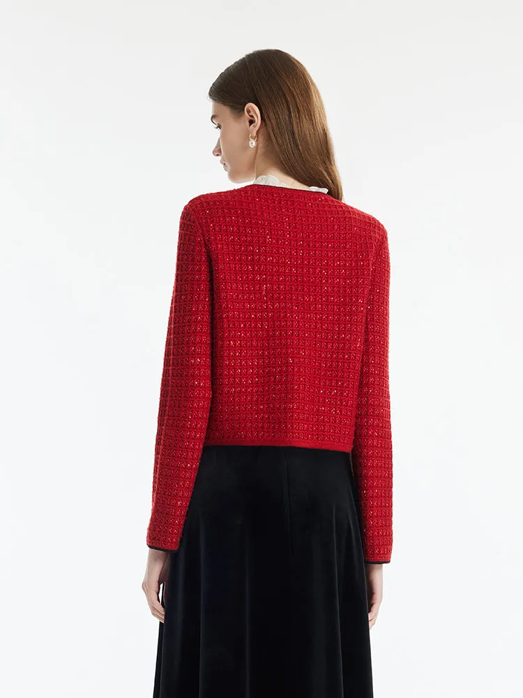 Wool-Blend Sequins Knitted Women Cardigan