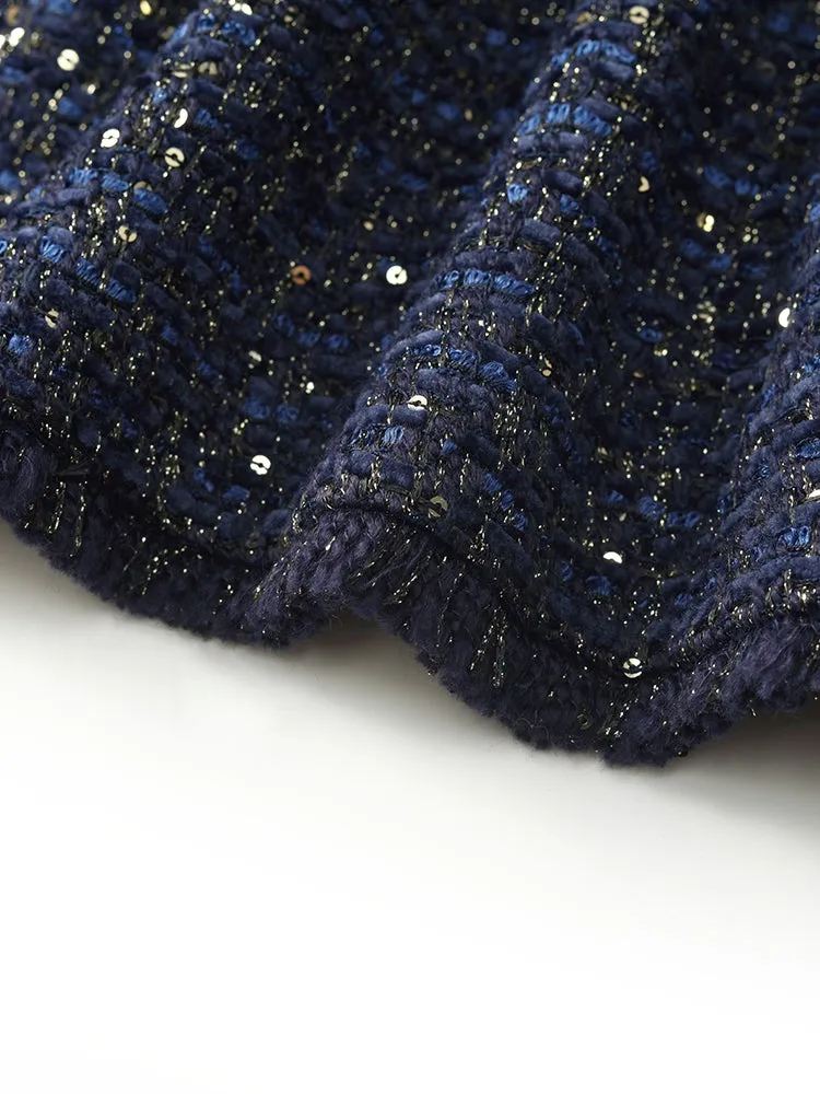 Wool Blend Tweed Square Neck Women Crop Jacket